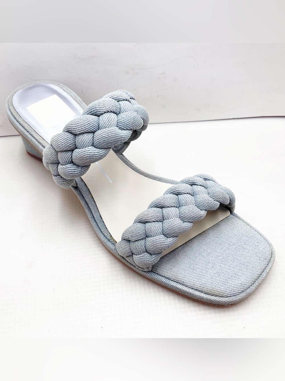 {Dolce Vita} Indy Light Blue Denim Slip On Open Square Toe Woven Straps Sandals - Picture 4 of 14